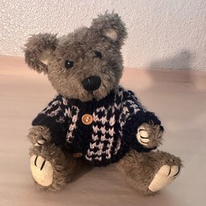 Hugfun Jointed 1998 Plush Teddy Bear Brown With Cardigan Sweater
